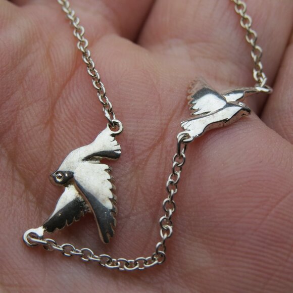 *925 Sterling Silver Ankle Bracelet Birds - Picture 2 of 4